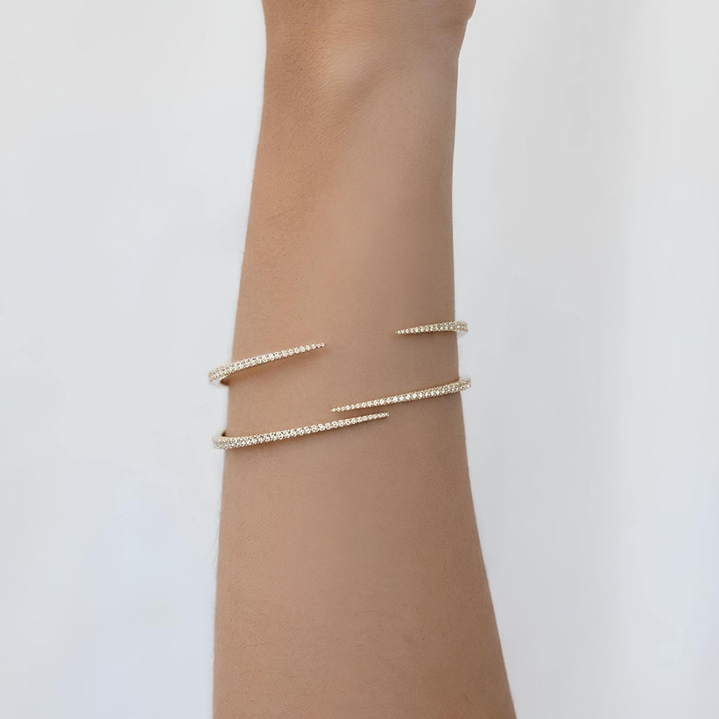 Lab Grown Diamond Open Cuff Bracelet 14K Solid Gold Diamond Bangle Bracelet Minimalist Diamond Cuff Wedding Anniversary Gift IGI Certified