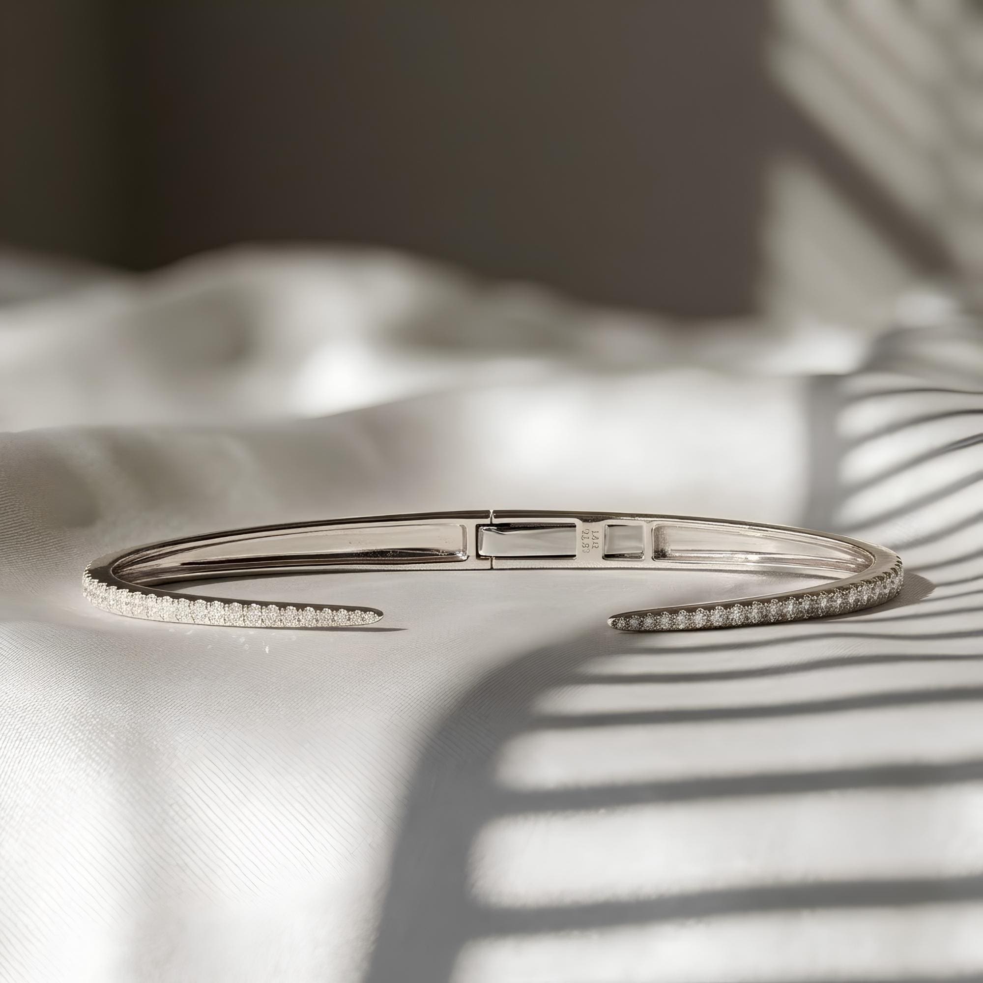 Lab Grown Diamond Open Cuff Bracelet Sterling Silver Gold Vermeil Diamond Bangle Minimalist Open Bracelet Rose Gold Vermeil Gift for Her