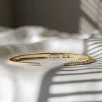 Lab Grown Diamond Open Cuff Bracelet 14K Solid Gold Diamond Bangle Bracelet Minimalist Diamond Cuff Wedding Anniversary Gift IGI Certified