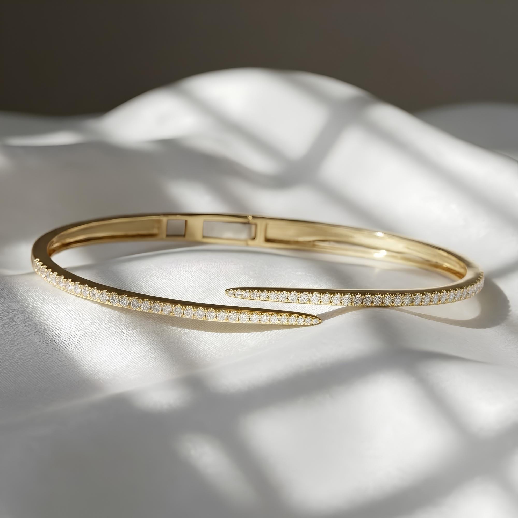 Lab Grown Diamond Open Cuff Bracelet 14K 18K Solid Gold Diamond Bangle Bracelet Minimalist Luxury Cuff IGI Certified Anniversary Gift