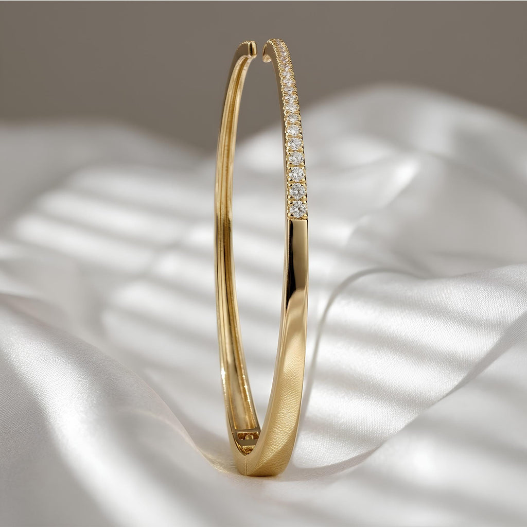 Lab Grown Diamond Open Cuff Bracelet Sterling Silver Gold Vermeil Diamond Bangle Bracelet Minimalist Luxury Cuff Anniversary Gift for Her