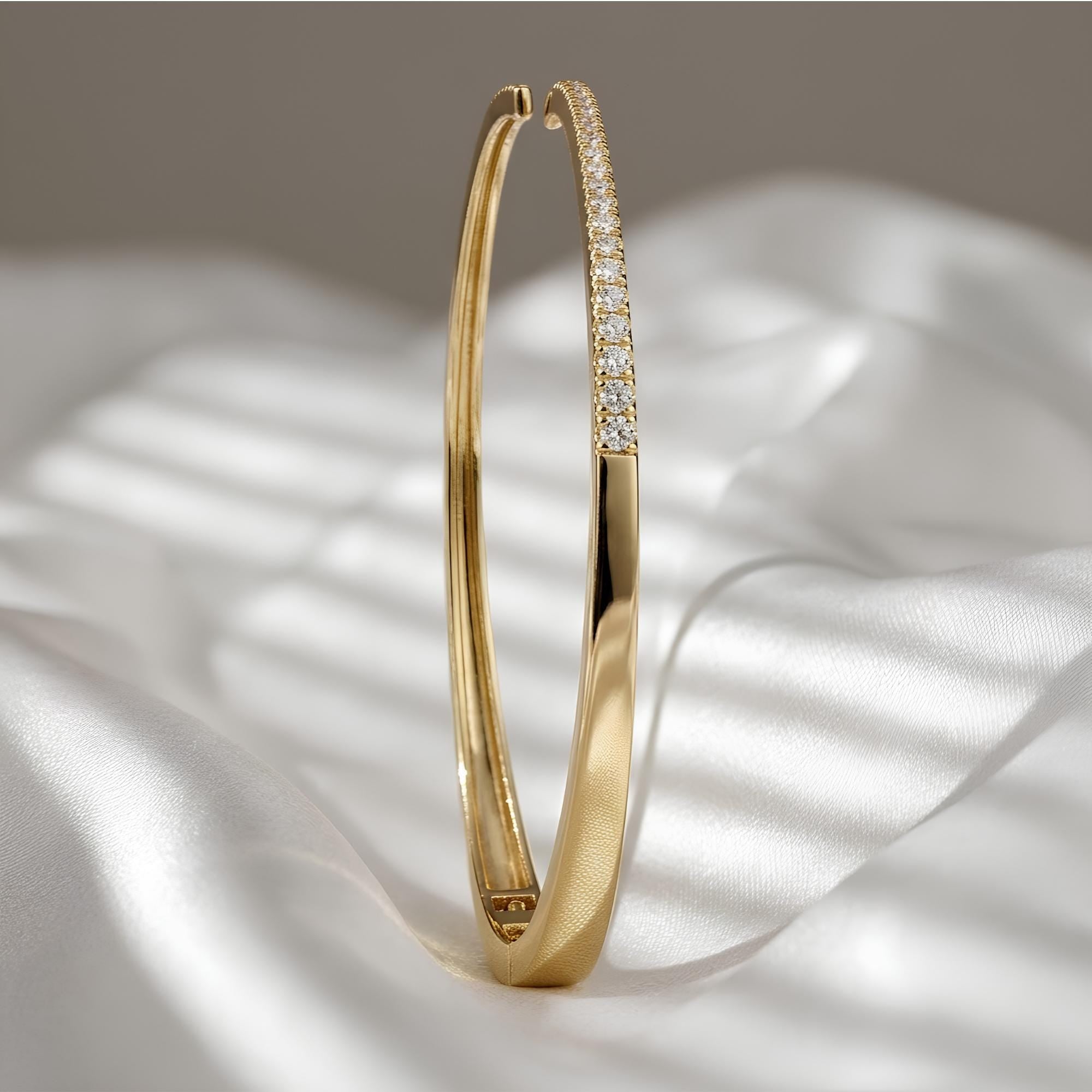 Lab Grown Diamond Open Cuff Bracelet Sterling Silver Gold Vermeil Diamond Bangle Bracelet Minimalist Luxury Cuff Anniversary Gift for Her