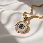 Diamond Evil Eye Pendant 14K Gold Blue Sapphire Charm Amulet