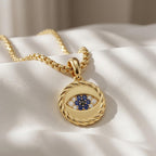 Diamond Evil Eye Pendant 14K Gold Blue Sapphire Charm Amulet
