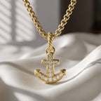 Diamond Anchor Pendant 14K Gold Nautical Charm Amulet