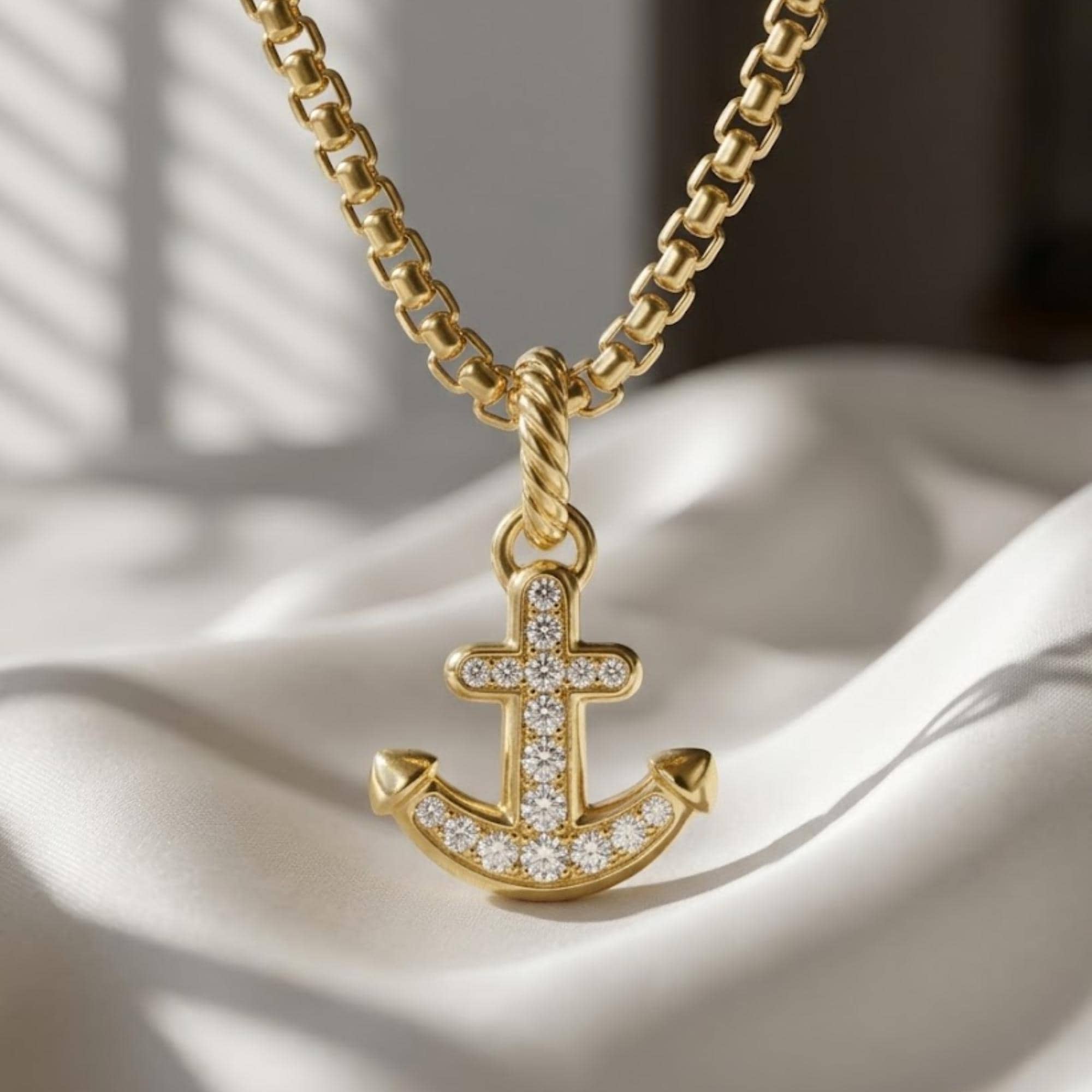 Diamond Anchor Pendant 10K 14K Gold Nautical Necklace Charm Pave Lab Diamond Anchor Amulet Gift for Him Her