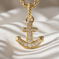 Diamond Anchor Pendant 10K 14K Gold Nautical Necklace Charm Pave Lab Diamond Anchor Amulet Gift for Him Her