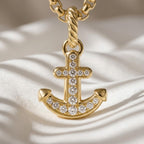 Diamond Anchor Pendant 14K Gold Nautical Charm Amulet