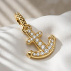 Diamond Anchor Pendant 14K Gold Nautical Charm Amulet