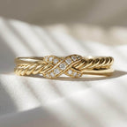 Diamond X Ring 10K 14K Gold Lab Grown Diamond Criss Cross Ring Minimalist Stackable Ring Promise Ring Gift for Her