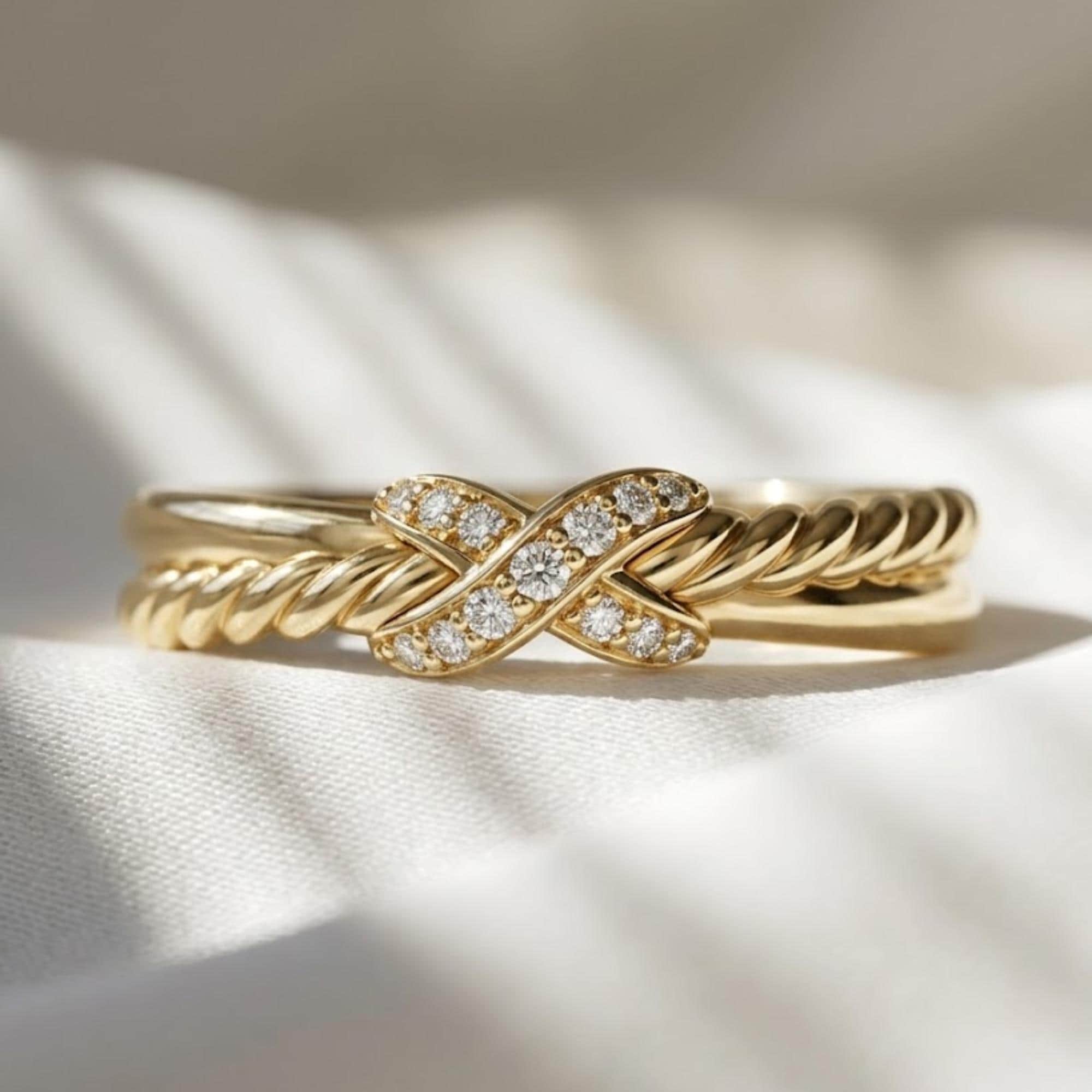 Diamond X Ring 10K 14K Gold Lab Grown Diamond Criss Cross Ring Minimalist Stackable Ring Promise Ring Gift for Her