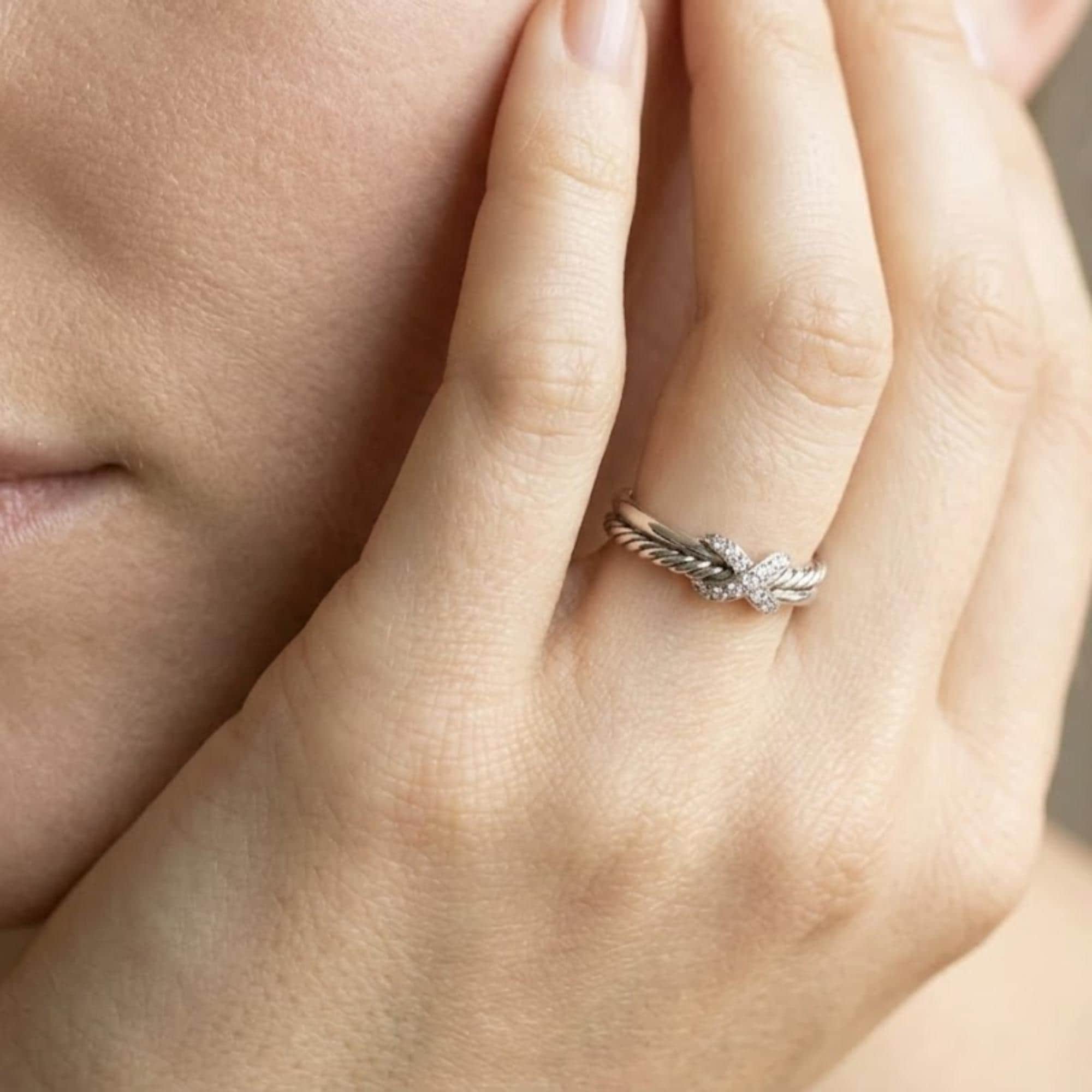 Diamond X Ring 10K 14K Gold Lab Grown Diamond Criss Cross Ring Minimalist Stackable Ring Promise Ring Gift for Her