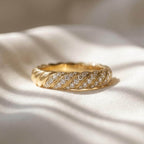 Sculpted Cable Diamond Band Ring 10K 14K Gold Lab Grown Diamond Rope Ring Twisted Gold Wedding Band Stackable Ring Gift for Her