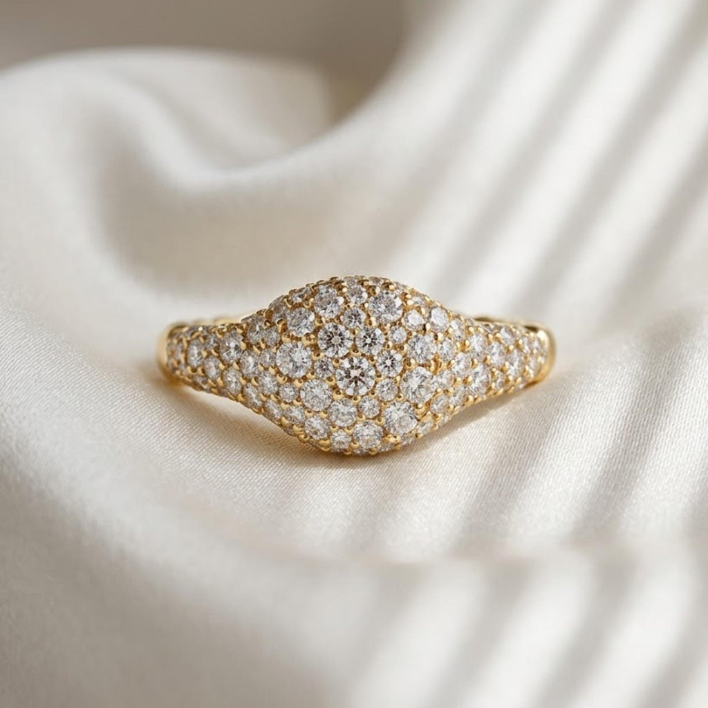 Petite Pave Diamond Pinky Ring 10K 14K Gold Lab Grown Diamond Ring Statement Pinky Ring Minimalist Stacking Ring Gift for Her
