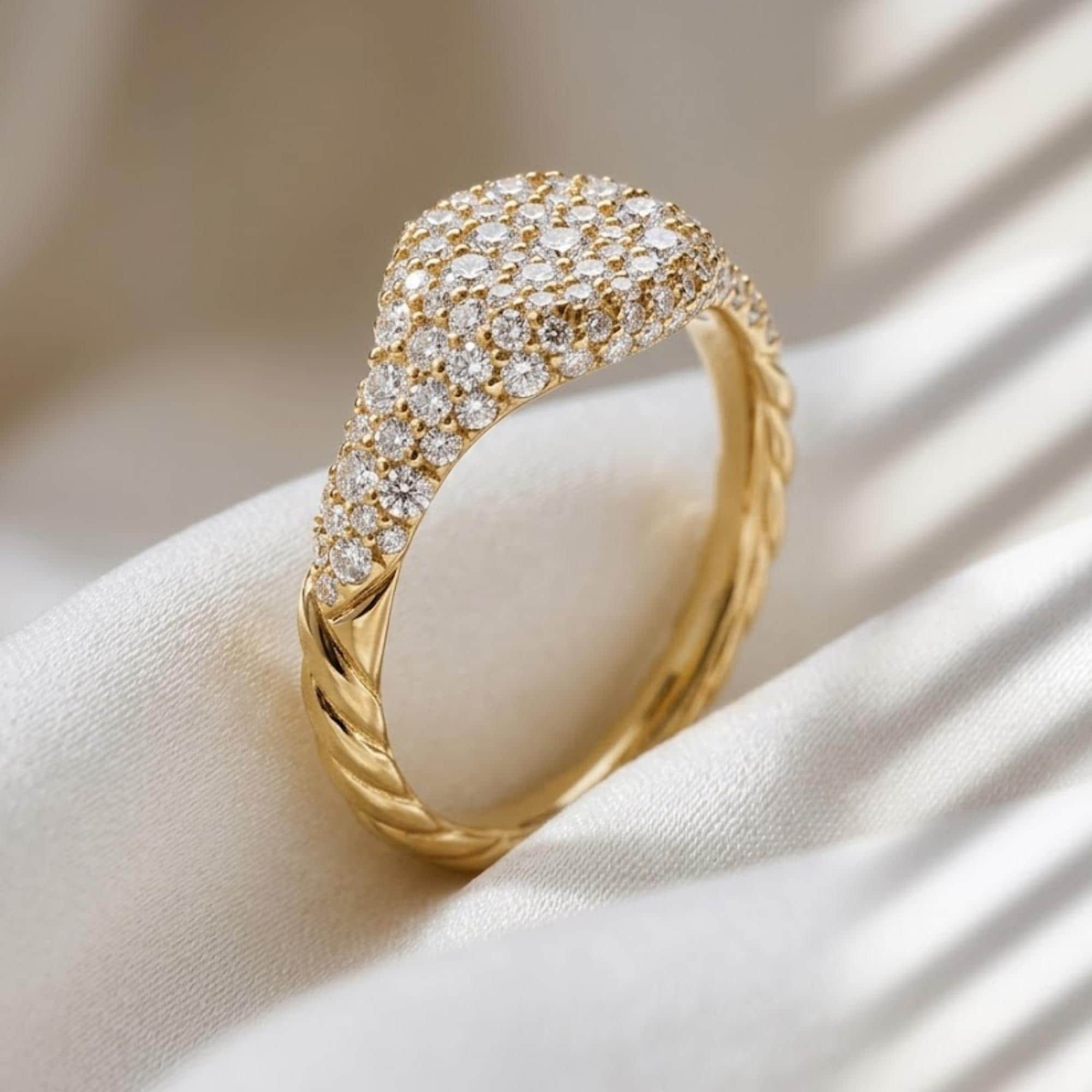 Petite Pave Diamond Pinky Ring 10K 14K Gold Lab Grown Diamond Ring Statement Pinky Ring Minimalist Stacking Ring Gift for Her