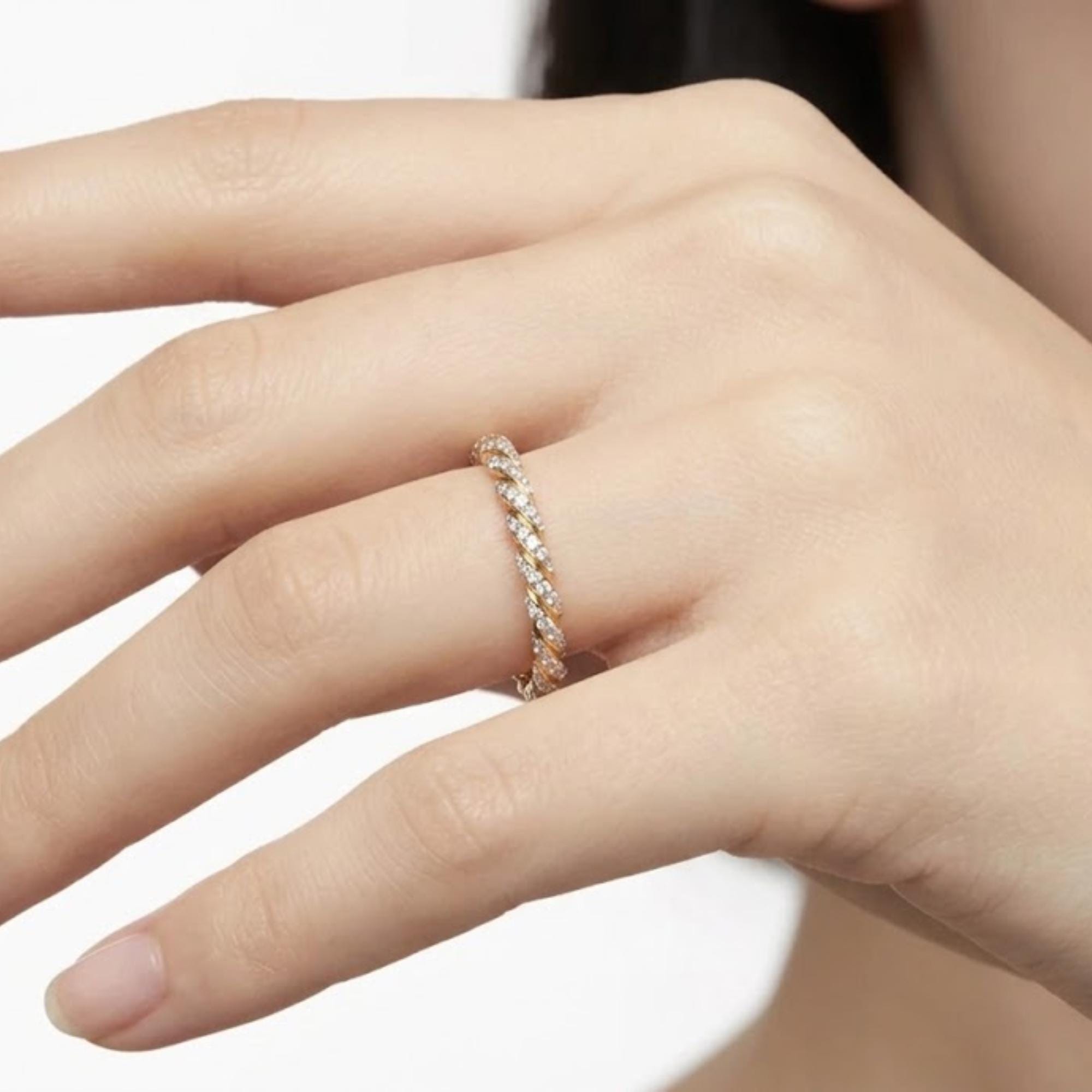 Pavé Diamond Band Ring 10K 14K Gold Lab Grown Diamond Stackable Wedding Band Minimalist Eternity Ring Gift for Her