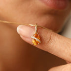 14K Gold Citrine Birthstone & Diamond Charm Pendant