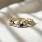 Blue Sapphire Swiss Topaz Diamond Ring 10K 14K Gold Floral Nature Ring Lab Grown Diamond Statement Ring Gift for Her