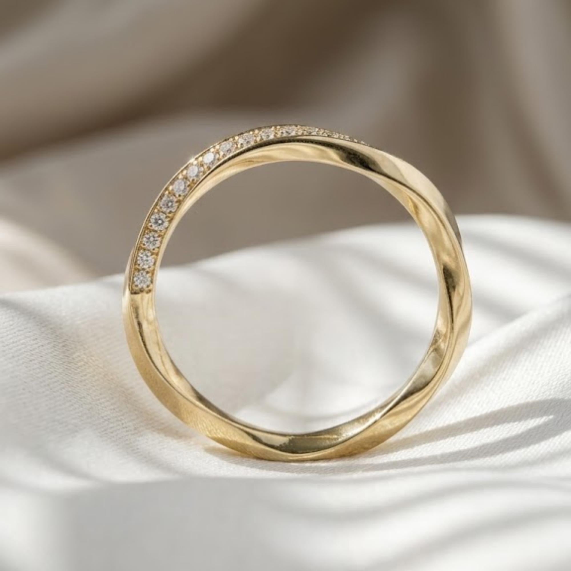 Twisted Diamond Wedding Band 10K 14K Gold Lab Grown Diamond Ring Rope Stackable Band Minimalist Anniversary Ring
