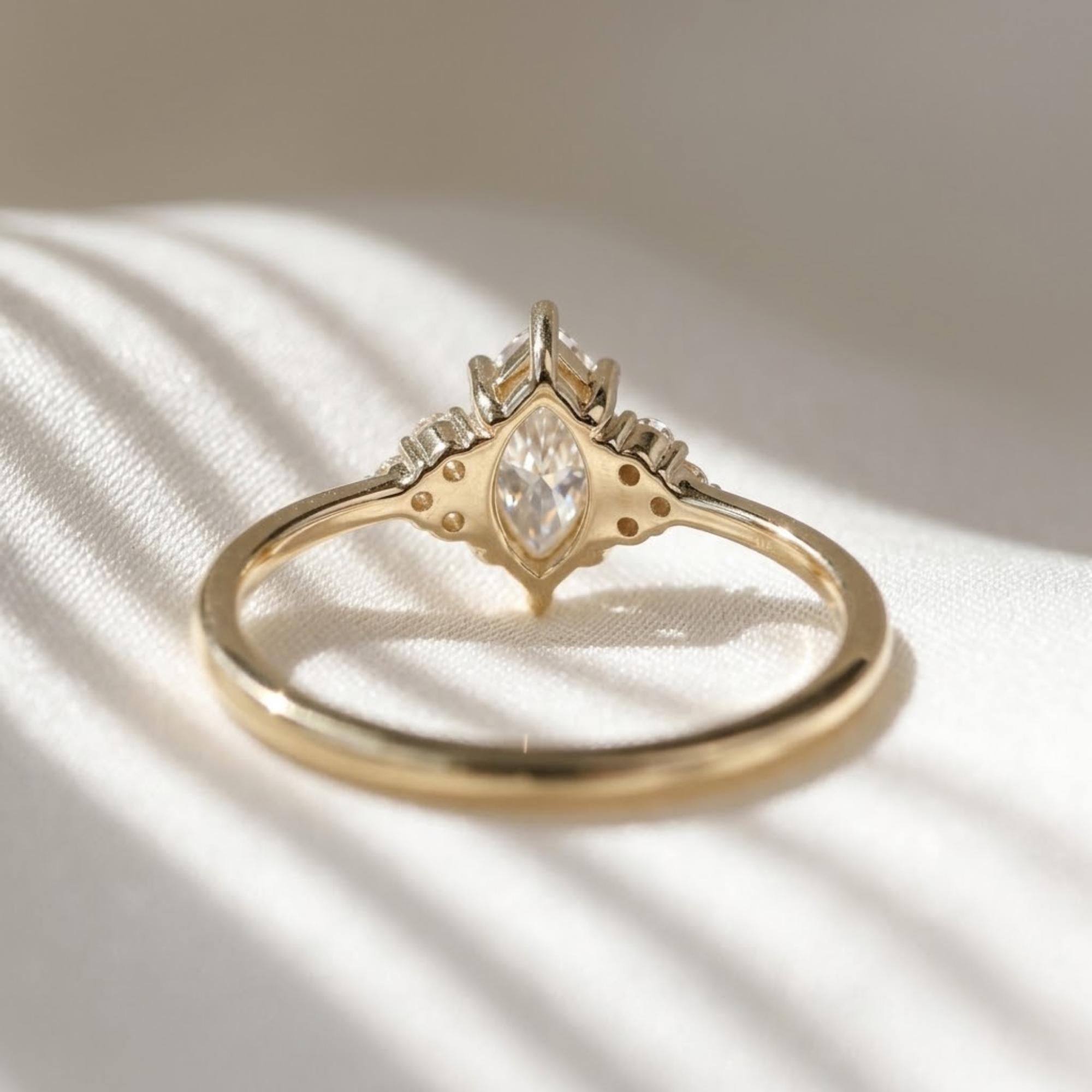 0.57 CTW Marquise Lab Grown Diamond Engagement Ring 14K Gold Promise Ring Minimalist Diamond Ring Marquise Bridal Ring Gift for Her