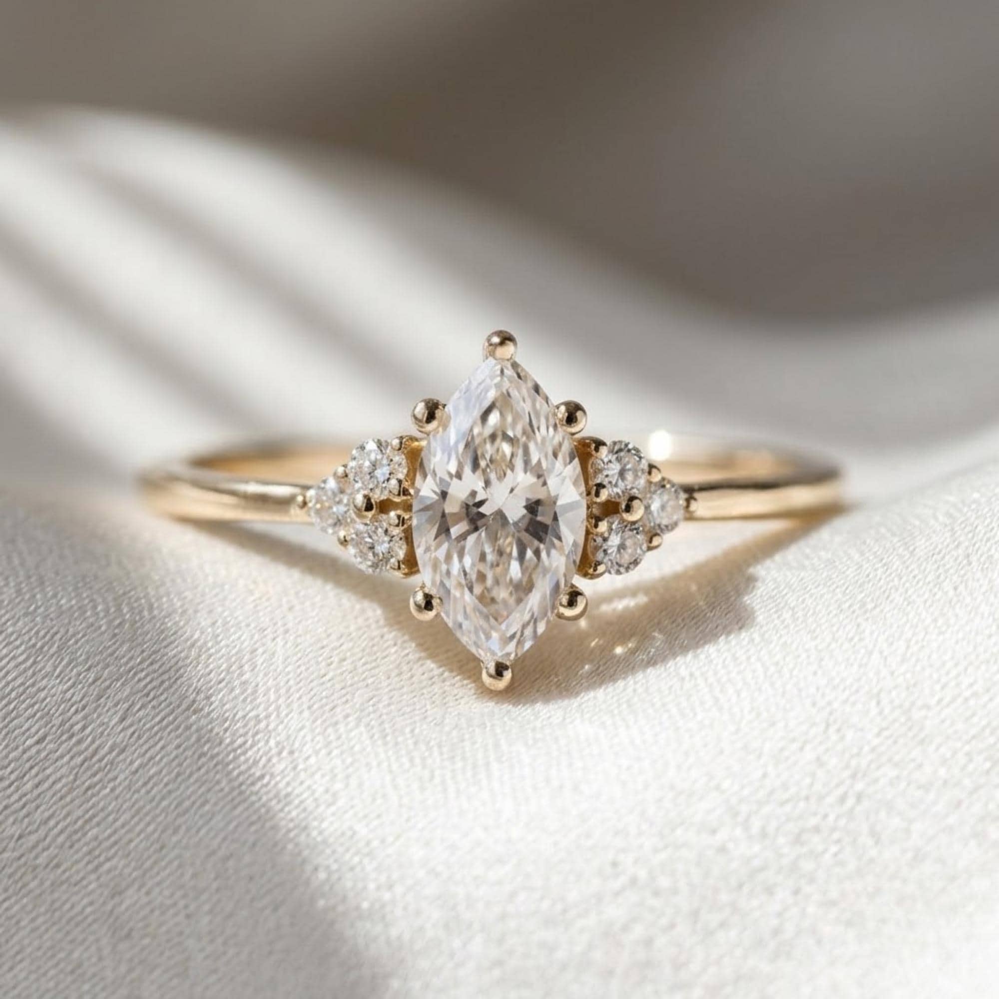0.57 CTW Marquise Lab Grown Diamond Engagement Ring 14K Gold Promise Ring Minimalist Diamond Ring Marquise Bridal Ring Gift for Her