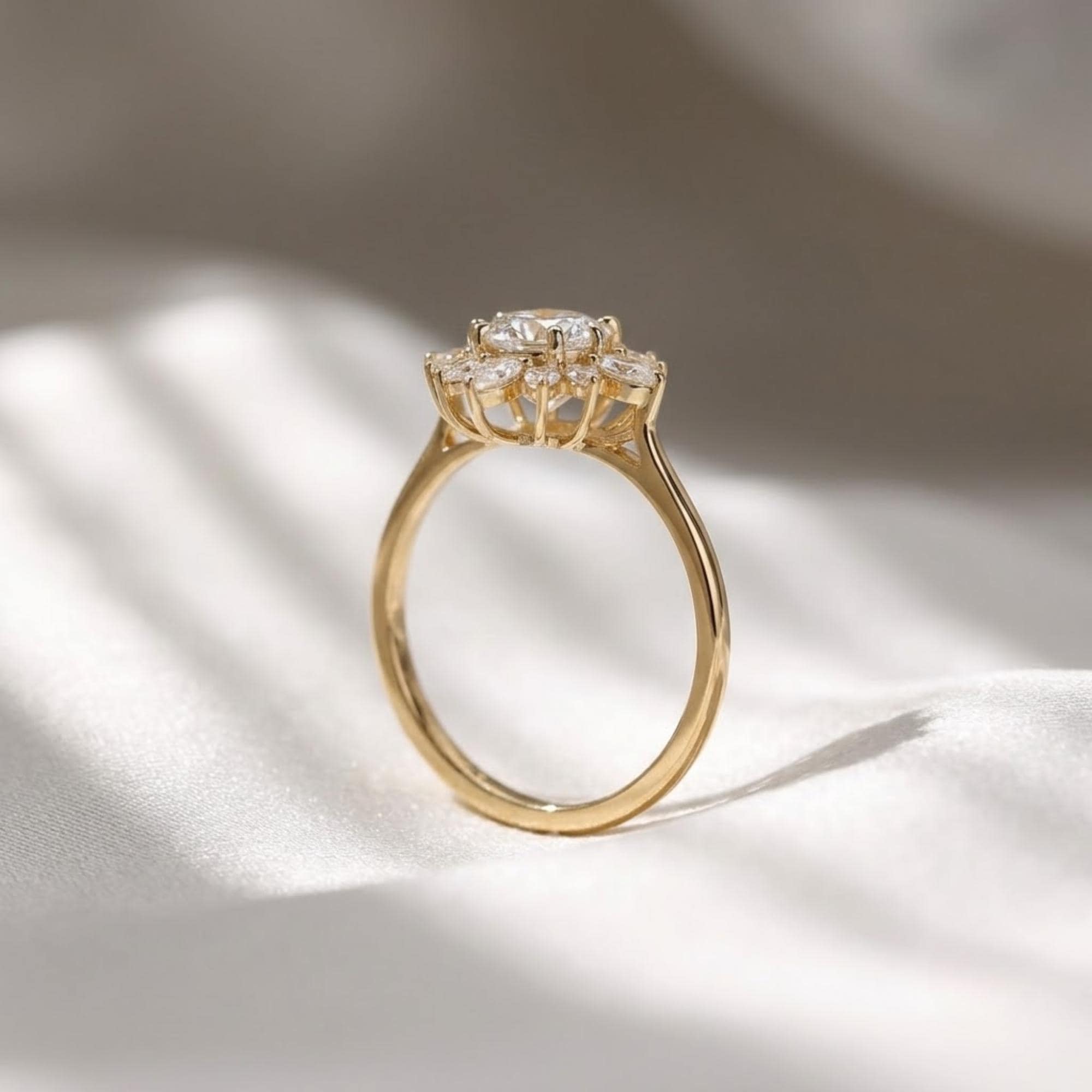 Oval Lab Grown Diamond Halo Engagement Ring 1.30 CTW 10K 14K Gold Marquise Diamond Bridal Ring Floral Promise Ring