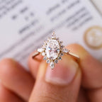 Oval Lab Grown Diamond Halo Engagement Ring 1.30 CTW 10K 14K Gold Marquise Diamond Bridal Ring Floral Promise Ring