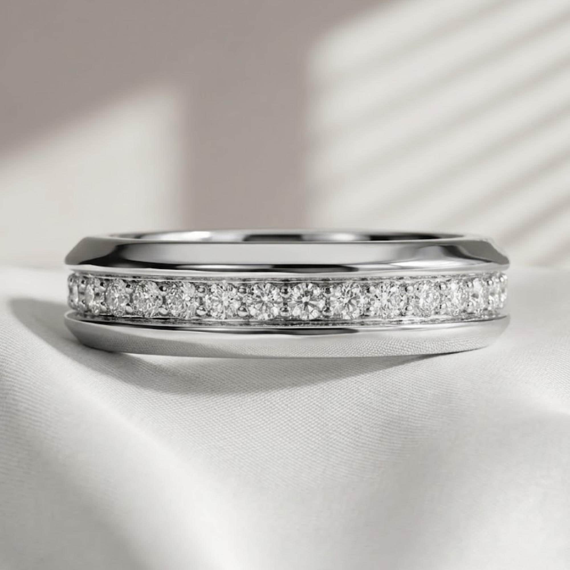 Men’s Lab Diamond Band Ring Sterling Silver Gold Vermeil 6mm Wedding Band Comfort Fit Diamond Ring Anniversary Gift for Him