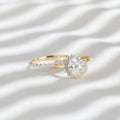 2.50 CTW Oval Lab Grown Diamond Bridal Ring Set IGI Certified 10K 14K Gold Halo Engagement Ring Half Eternity Wedding Band