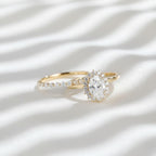 2.50 CTW Oval Lab Grown Diamond Bridal Ring Set IGI Certified 10K 14K Gold Halo Engagement Ring Half Eternity Wedding Band