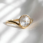 0.94 CT Rose Cut Lab Grown Diamond Ring IGI Certified 14K Solid Gold Bezel Set Antique Engagement Ring Round Diamond Solitaire