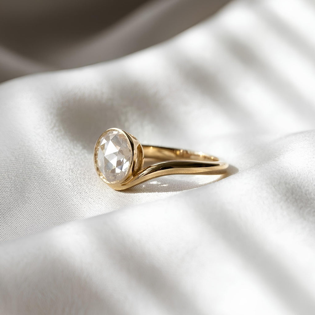 0.94 CT Rose Cut Lab Grown Diamond Ring IGI Certified 14K Solid Gold Bezel Set Antique Engagement Ring Round Diamond Solitaire