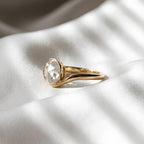 0.94 CT Rose Cut Lab Grown Diamond Ring IGI Certified 14K Solid Gold Bezel Set Antique Engagement Ring Round Diamond Solitaire