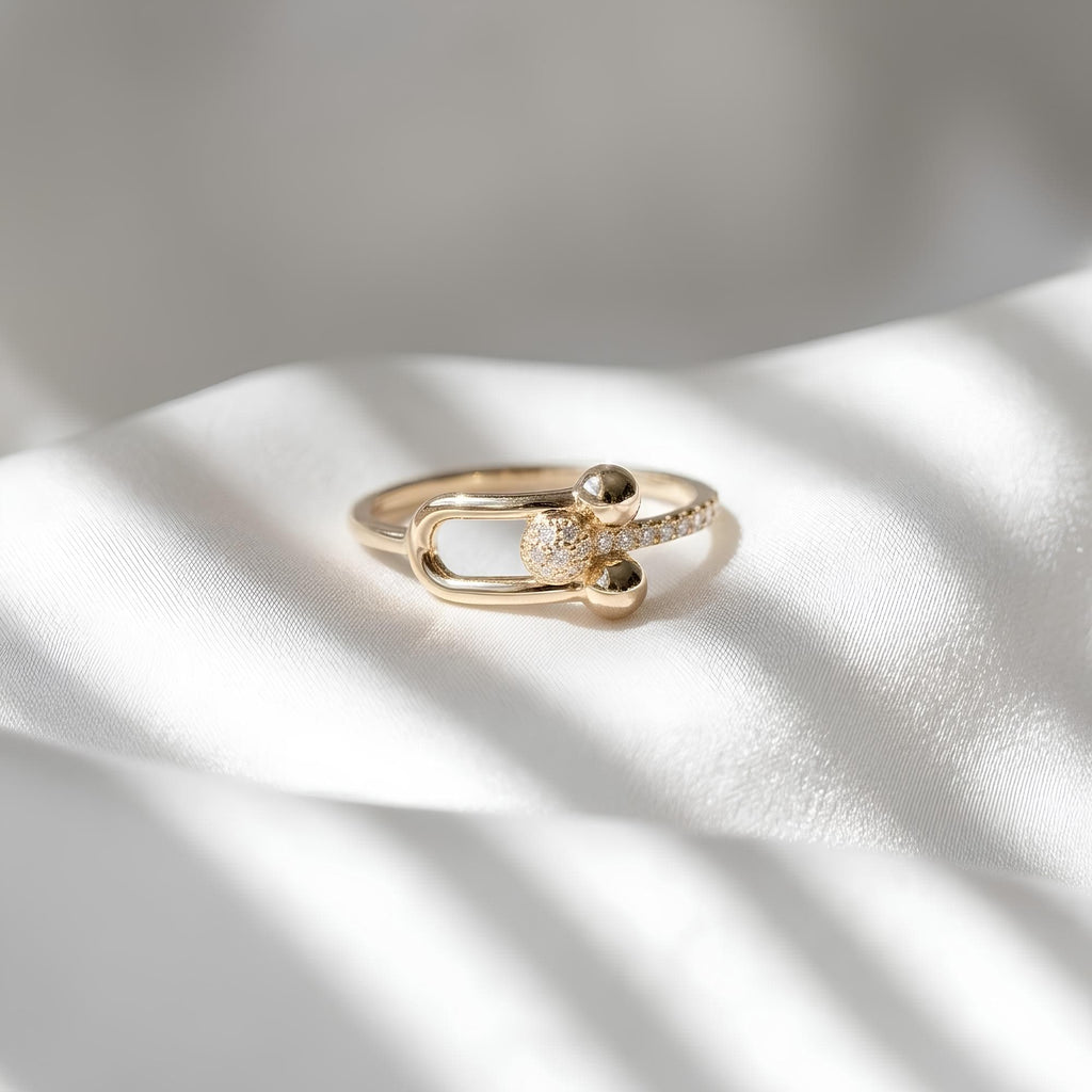 Minimalist Hardware Link Diamond Ring 14K Gold Lab Grown Diamond Pavé Ring Modern Link Engagement Promise Ring
