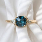 Natural Blue Topaz Ring 14K Gold White Sapphire Engagement Ring Cushion Cut Gemstone Promise Ring Minimalist Fine Jewelry