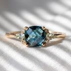 Blue Topaz White Sapphire Ring 14K Solid Gold Cushion Cut Gemstone Ring Pear Sapphire Engagement Ring December Birthstone Promise Ring
