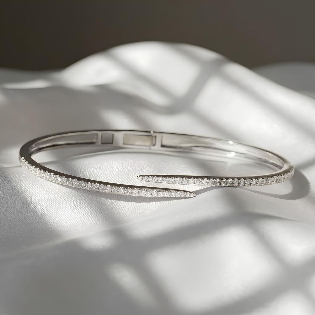 Lab Grown Diamond Open Cuff Bracelet Sterling Silver Gold Vermeil Diamond Bangle Bracelet Minimalist Luxury Cuff Anniversary Gift for Her