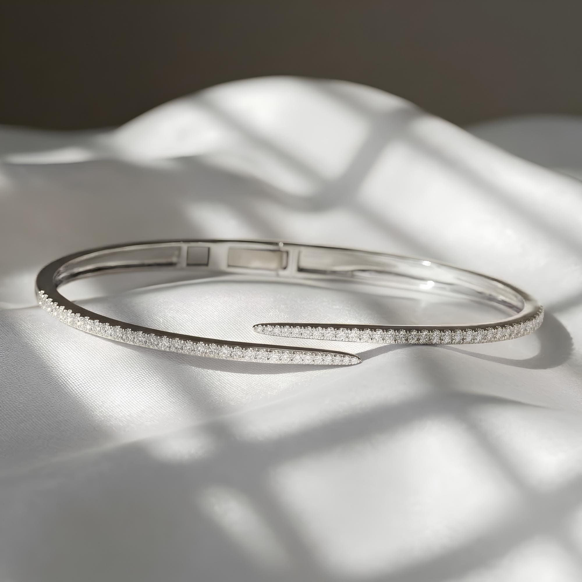Lab Grown Diamond Open Cuff Bracelet Sterling Silver Gold Vermeil Diamond Bangle Bracelet Minimalist Luxury Cuff Anniversary Gift for Her