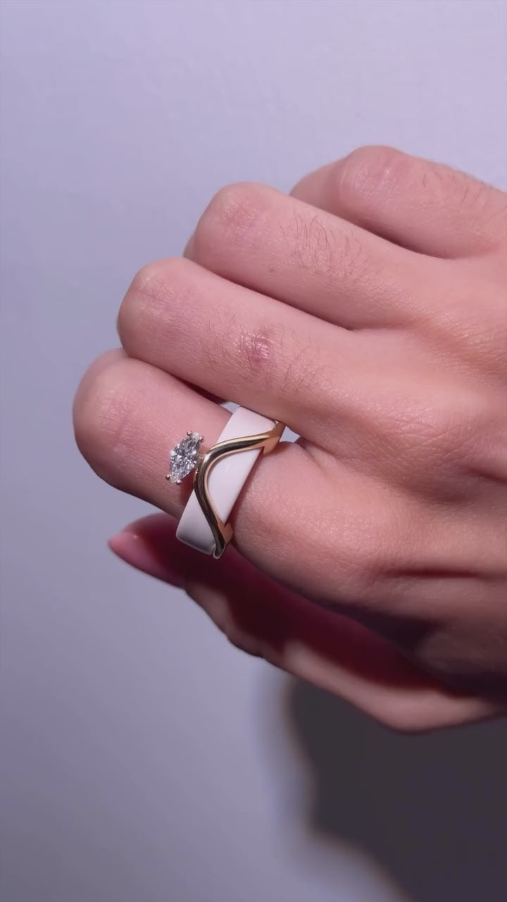 Marquise Solitaire Oura Ring Silver Wave Jacket